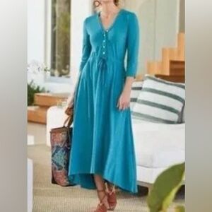 Soft Surroundings NWT Teal Heather Elysia Hi Low Midi Dress with Pockets